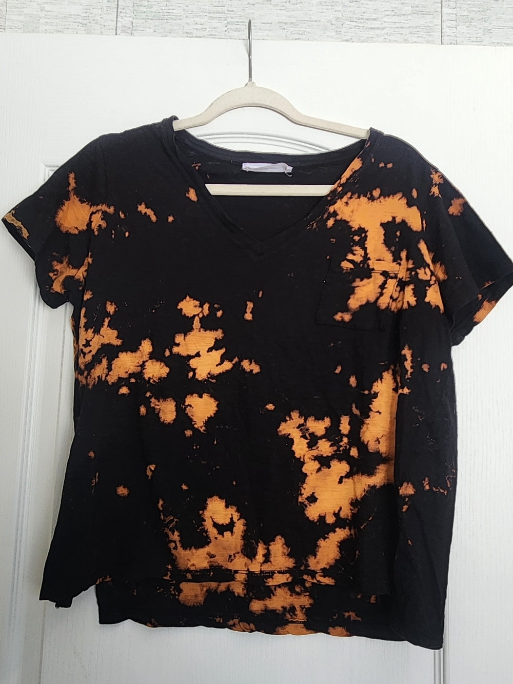Double Zero Black and Orange Bleach-Effect V-Neck Tee